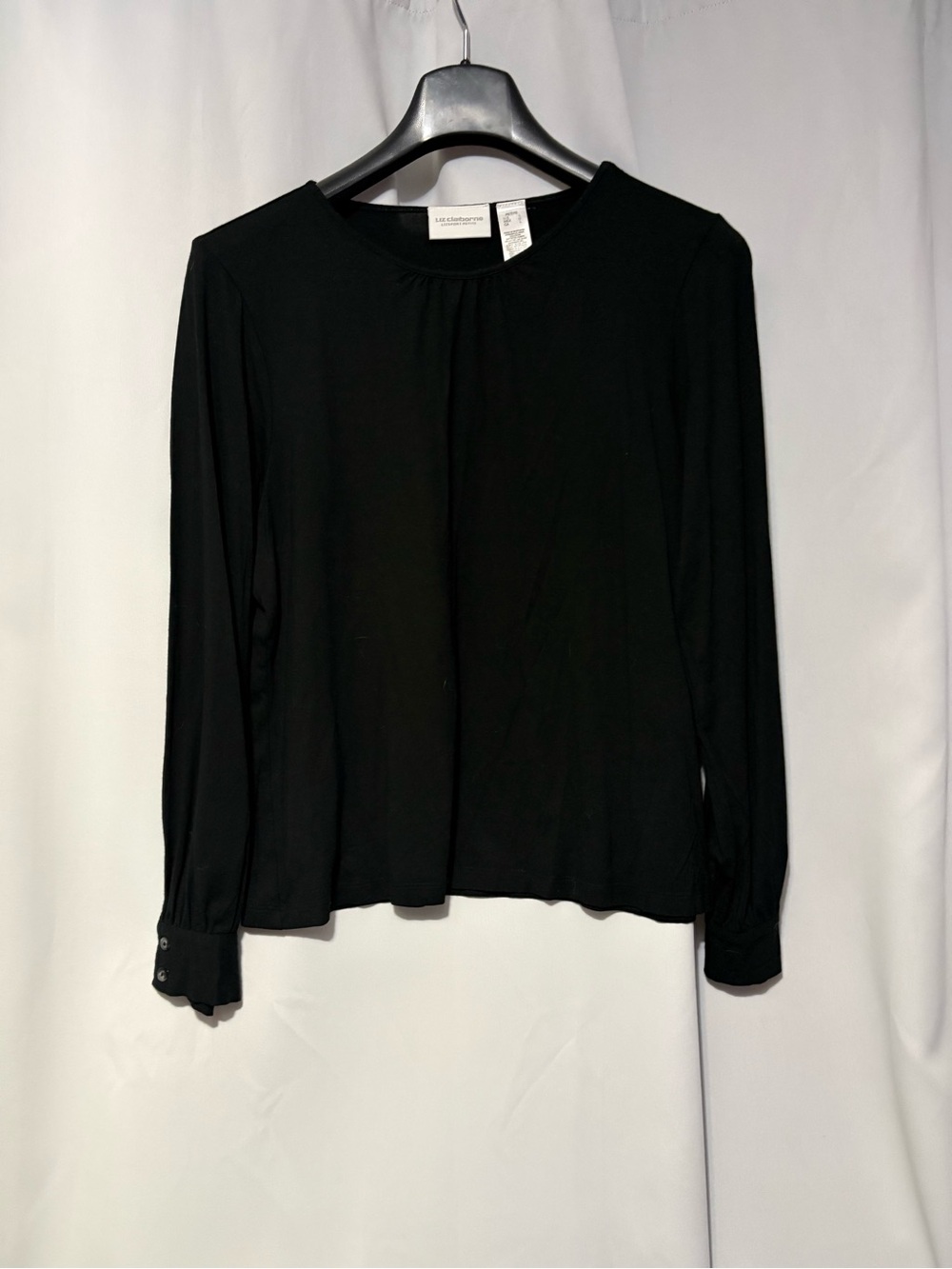 Liz Claiborne Black Long-Sleeve Crewneck Blouse